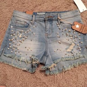 Embellished jean shorts